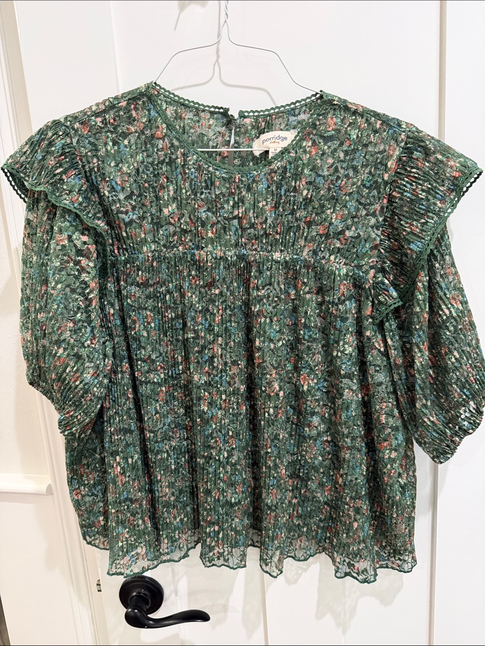 Porridge Green Floral Smocked Yoke Blouse